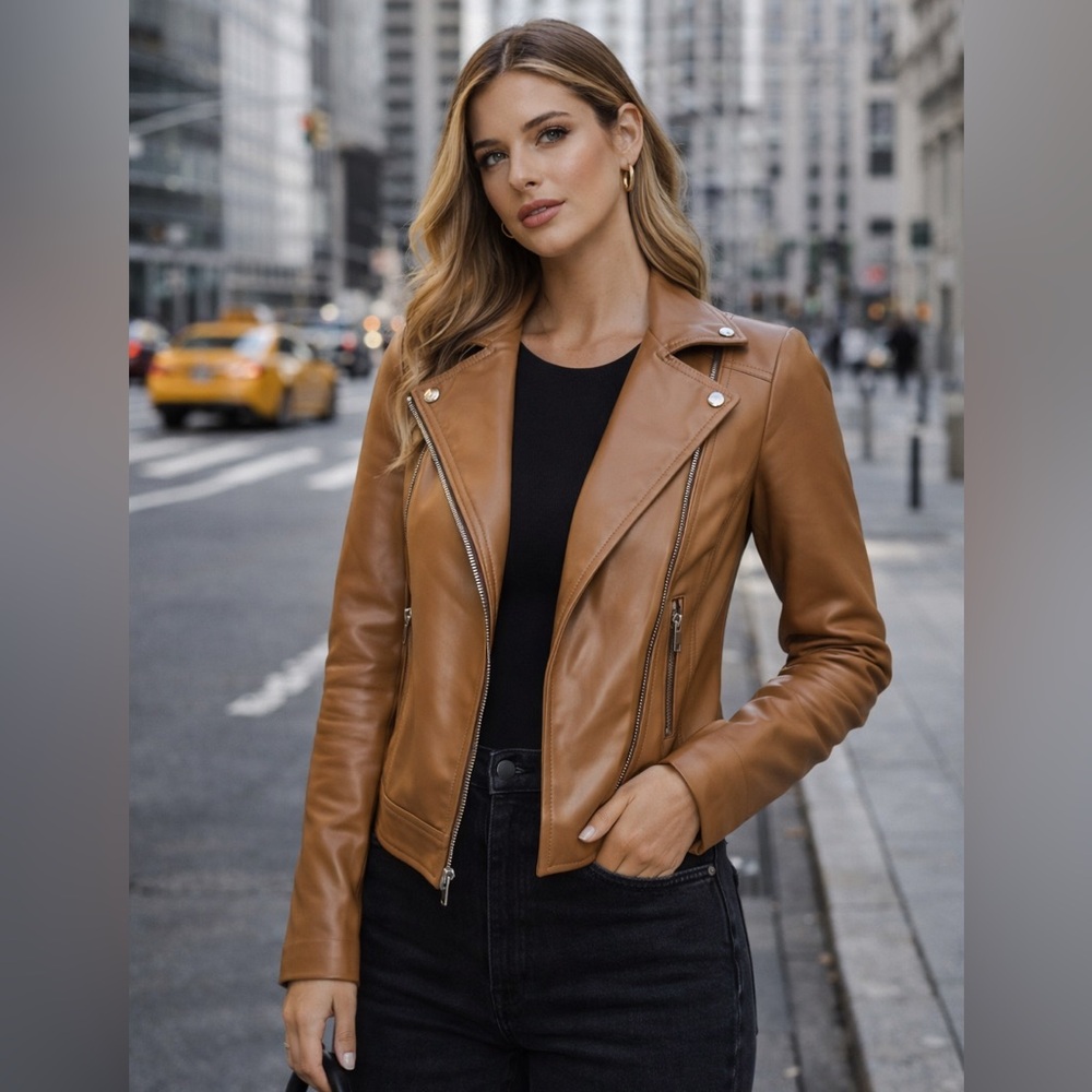 LAST 1 🖤 Luxury Vegan Leather Moto Jacket | Brown Tan Camel